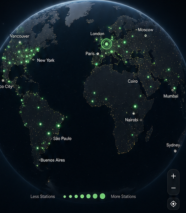 RadioFM Pro globe map visualization