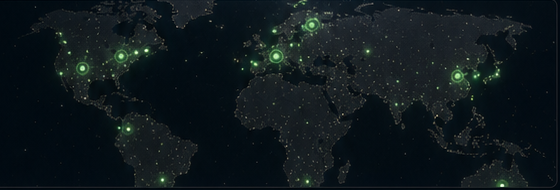 World map strip showing radio markets